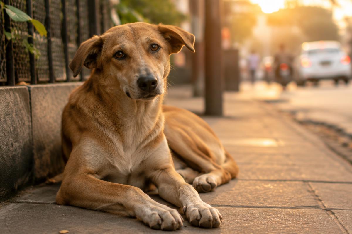 Street dog receiving daily meals