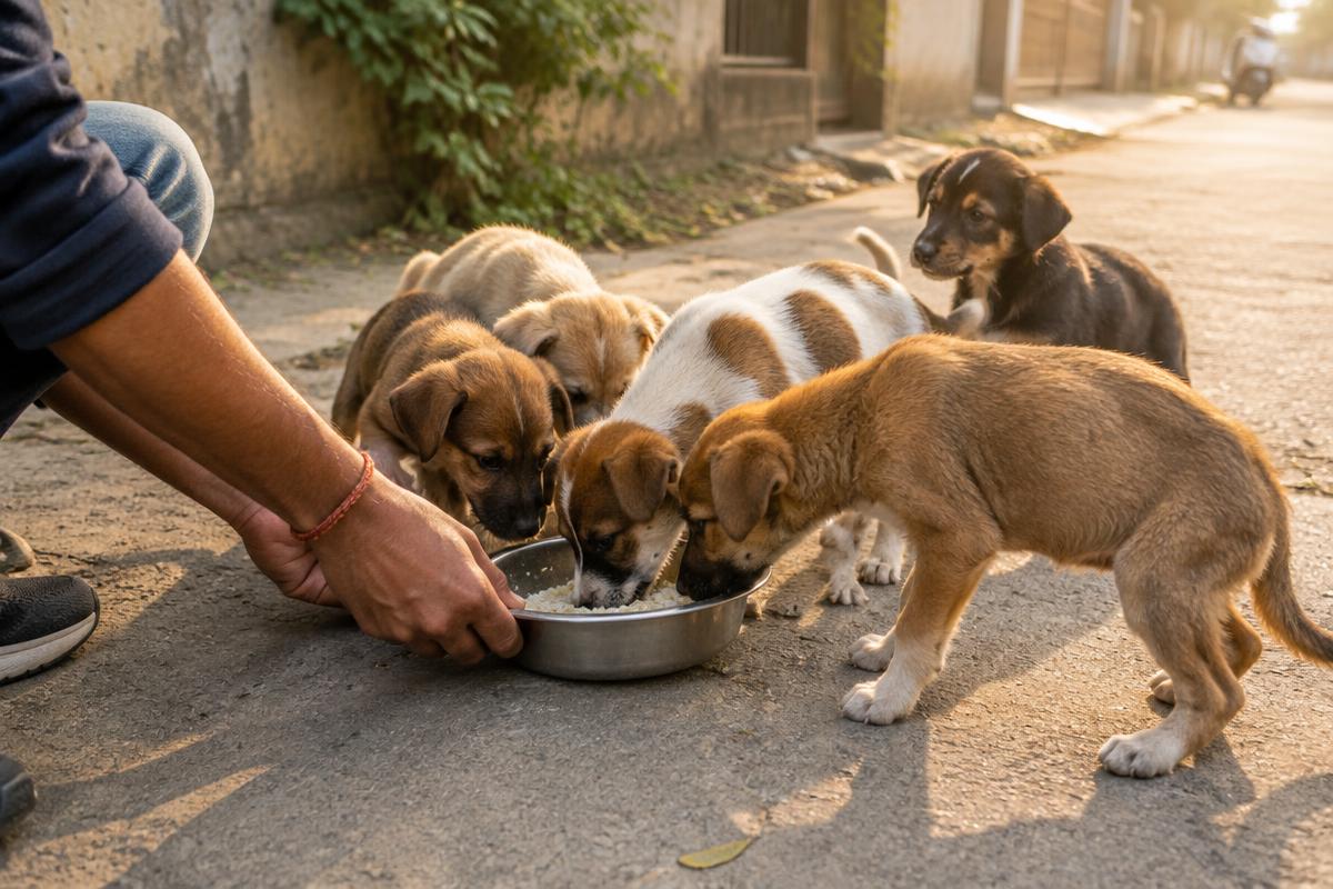 Street dog receiving medical care